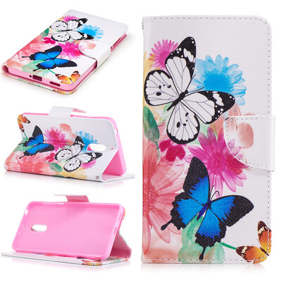 

Two Butterflies Design PU Leather Flip Cover Wallet Card Holder Case for Nokia 6