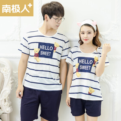 

Antarctic Underwear Pajamas Summer Striped Letter Bear Cotton Short Sleeve Couple Home Service T-QL5077 Male Style White  Code