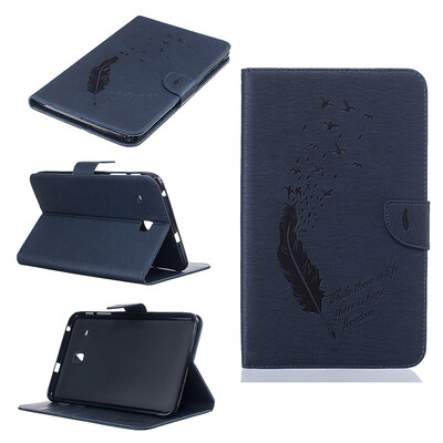 

Blue feathers Style Embossing Classic Flip Cover with Stand Function and Credit Card Slot for Samsung Galaxy Tab E 8.0 T377V