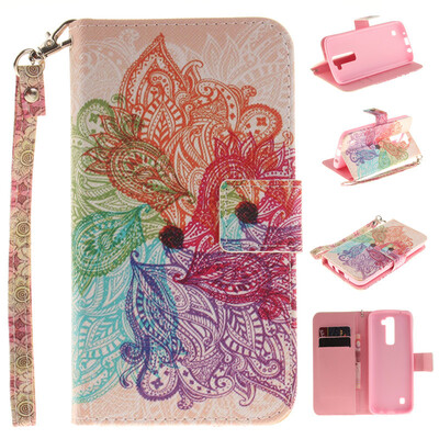 

Colorful flowers Design PU Leather Flip Cover Wallet Card Holder Case for LG K7