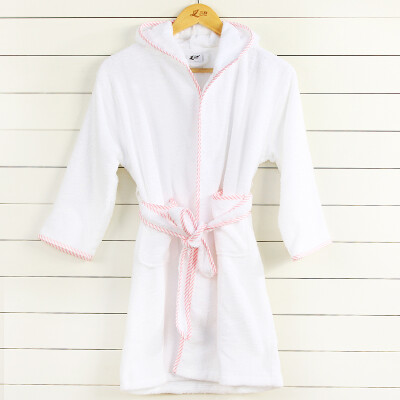 

Sanli cotton hooded belt bathrobes parenting home service four seasons universal living gowns girl models - pink edge -S