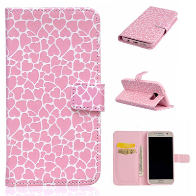 

Lovely Heart Design PU Leather Flip Cover Wallet Card Holder Case for SAMSUNG GALAXY S7 Plus
