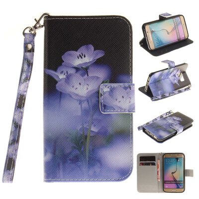 

Blue flower Design PU Leather Flip Cover Wallet Card Holder Case for SAMSUNG GALAXY S6 Edge