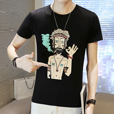 

lucassa round neck cartoon printing short sleeve T-shirt for men