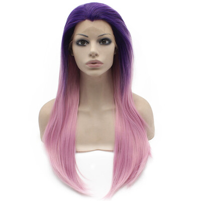 

Long Straight Ombre Purple Pink Two Tone Lace Front Party Wig