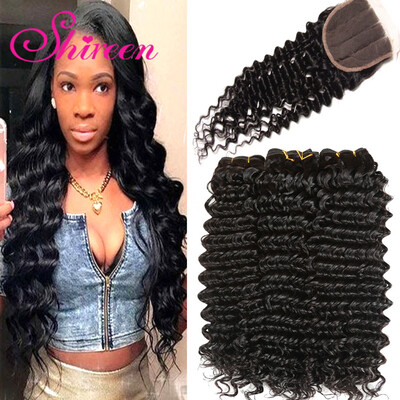 

8a Virgin Brazilian Curly Hair With Closure Shireen Beauty Deep Wave Curly Brazilian Virgin Hair 3 Bundles With Lace Closure 4pcs
