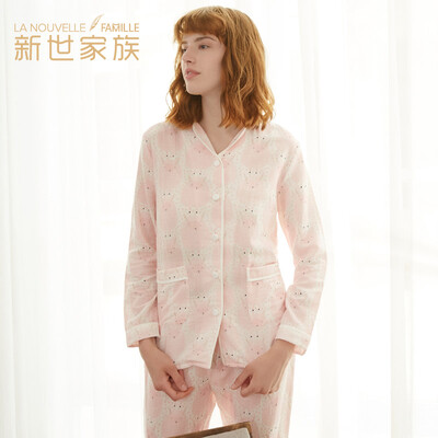 

New family family pajamas women autumn long sleeves cotton home service 73632010 light powder XL
