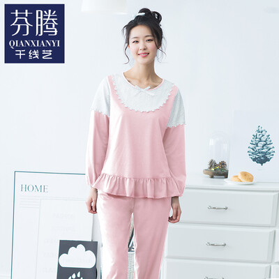 

Jingdong Supermarket] 1000 line spring 2017 new women's pajamas Korean lace girl long sleeve home service suit Q563122 Baolan  code