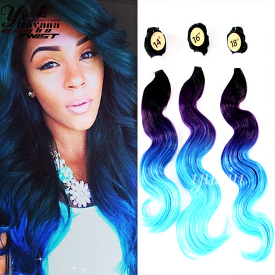 

4pcs Ombre Synthetic Hair Weave Hair Extensions Ombre Hair Body Weave14" 16" 18" With 14" Top Closure T1B/Blue