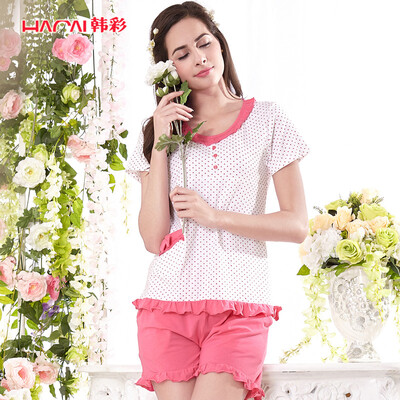 

Han Choi HACAI pajamas women short sleeve modal cotton lotus leaf female home clothing suit pink 16590
