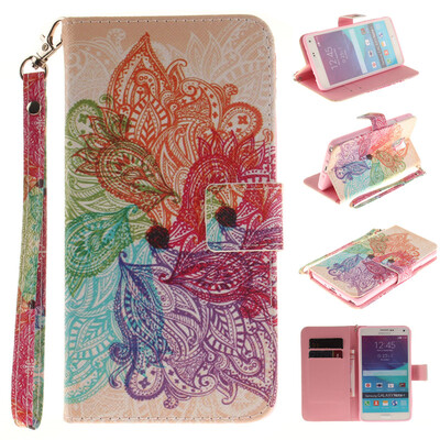 

Colorful flowers Design PU Leather Flip Cover Wallet Card Holder Case for SAMSUNG GALAXY NOTE 4