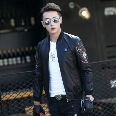 

Men's leather jacket long sleeve autumn witer clothing genuine sheepskin motocycle coat real leather the newest simple style