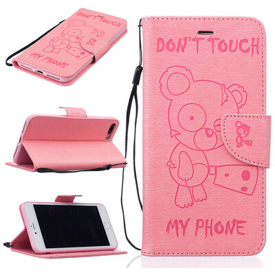 

Pink Bear Style Embossing Classic Flip Cover with Stand Function and Credit Card Slot for IPHONE 7 PLUS