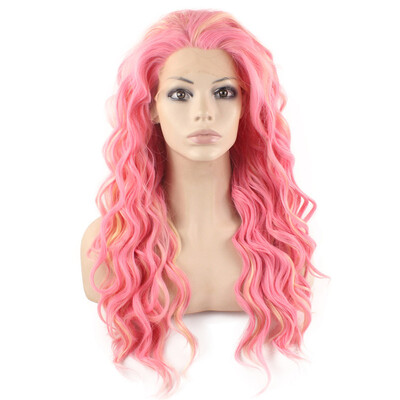 

Iwona Synthetic Hair Lace Front Long Wavy Blonde Pink Mix Wig