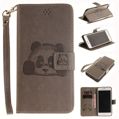 

Gray Panda Style Embossing Classic Flip Cover with Stand Function and Credit Card Slot for IPHONE 7 Plus