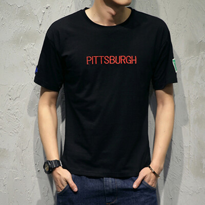 

DAVID.ANN Short Sleeve T-Shirt Men's Round T-Shirt Letter Embroidered Short Sleeve T-Shirt Male T754 Black XL