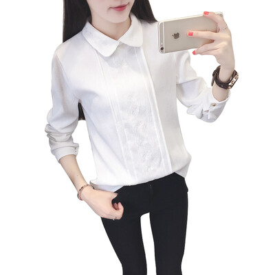 

Long Yue Women's College Wind Dolls Shirt Shirt Tops Embroidery Wild Corduroy Bottom Shirt LWCC172302 White M