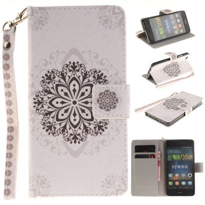 

Datura flowers Design PU Leather Flip Cover Wallet Card Holder Case for HUAWEI P8 Lite