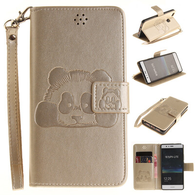 

Золото Panda Стиль Тиснение Классический откидная крышка с подставкой Функция и слот кредитной карты для HUAWEI P9 Lite