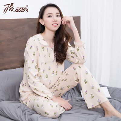 

Top Guahua Pajamas Women &39s cotton lapel long - sleeved home service t80135 color cotton&rice printing 160