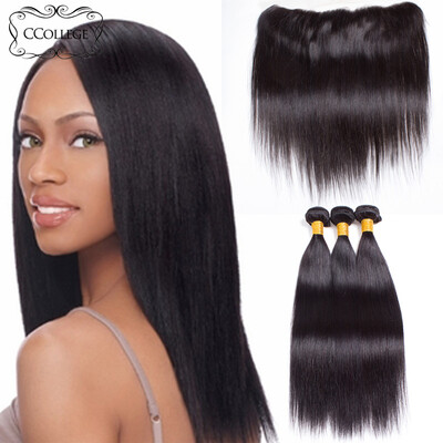 

8A Brazilian Straight Hair With frontal Cheap Human Hair Bundles With Lace frontals Straight Brazilian Virgin Hair With frontal
