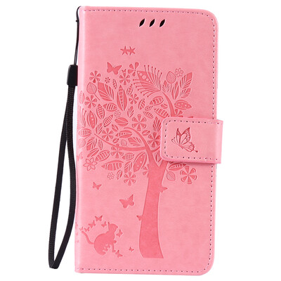

Pink Tree Design PU Leather Flip Cover Wallet Card Holder Case for LG K10