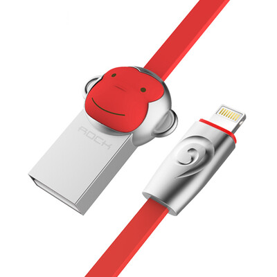 

Locke ROCK Apple data cable zinc alloy phone charging cable cartoon cute monkey for iPhoneX 10 8Plus 7 6s SE 5 iPad 1 m red