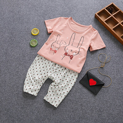 

Ou Mai Beibei children's clothing children's pants harem pants children summer short-sleeved sets M0058 pink 130 yards