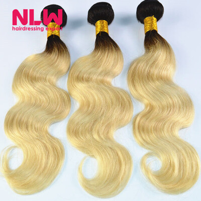 

N.L.W. 10A Brazilian virgin human hair 3 bundles Body wave hair extensions Ombre T1B/613 Hair color