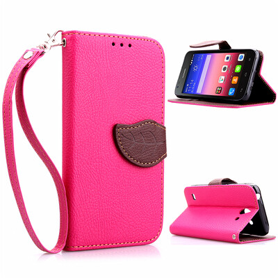 

Pink Design PU Leather Flip Cover Wallet Card Holder Case for Huawei Ascend Y550