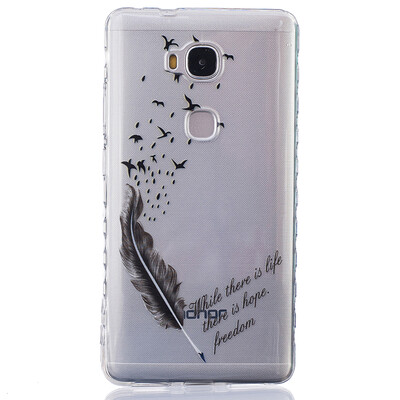 

Feathers&birds Pattern Soft Thin TPU Rubber Silicone Gel Case Cover for HUAWEI Honor 5X