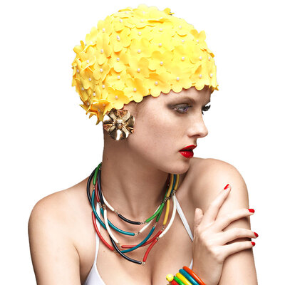 

Von dean balneaire swimmer cap female long hair short hair comfortable fashion handmade petal three-dimensional flower swimming cap large 30053 yellow