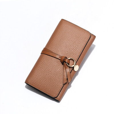 

LANVERA lady folding wallet women long section of Europe&the United States first layer of leather wallet female handbag L6601 bare powder