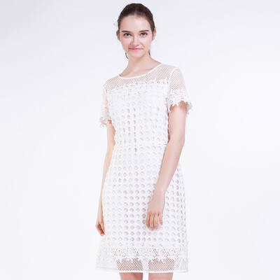 

TMi Mystery Women's Summer Lady Lace Hollow Кружевное платье с коротким рукавом 162113 White XL