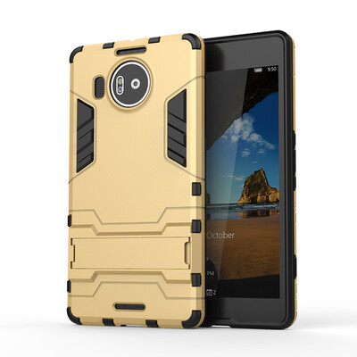 

Gold Slim Robot Armor Kickstand Shockproof Hard Rugged Rubber Back Case For Microsoft Lumia 950