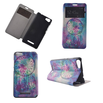 

Pink Dreamcatcher Design PU Leather Flip Cover Wallet Card Holder Case for Wiko Lenny 2