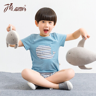 

【Jingdong Supermarket】 Top Guagua (dingguagua) Children's Pajamas Boys Summer Short Sleeve Shorts Pure Cotton Round Collar Hooded Boys Home Set 86020 Blue 110