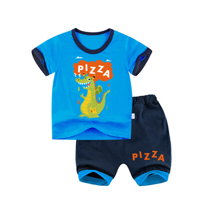 

Yue Tong Lai children's suit summer boy short-sleeved T-shirt harem pants summer suit Y1917 pizza dinosaurs 160