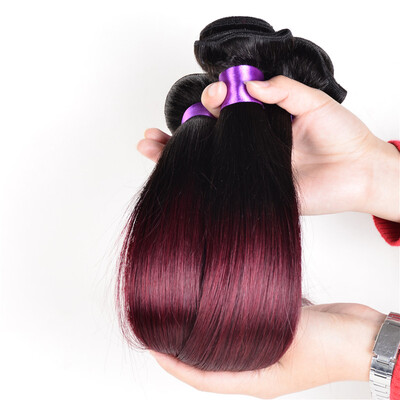 

8A Colored Two Tone Hair Weave Straight hair Red Ombre Hair Extensions Black And Red Mongolian Human Hair 3 Bundle Deals