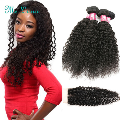 

Virgin Peruvian Curly Hair 5pcs Lot Kinky Curly Hair Lace Closure with Bundles Peruvian Kinky Curly Virgin Hair with Closures