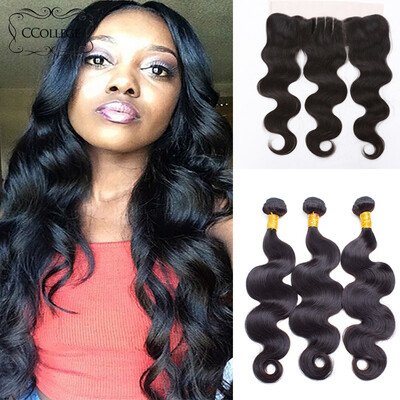 

CCollege Peruvian Body Wave Lace Frontal with 3 Bundles 8A Unprocessed Virgin Hair Peruvian Body Wave With Lace Frontal Closure
