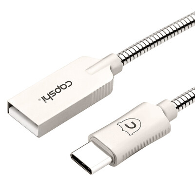 

Capshi Type-C data cable Andrews mobile phone charger line Q1 metal spring 1 meter silver support Huawei P9 Mang 5 glory V8 music as 1S2 millet 4C 56