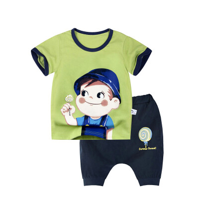 

Yue Tong Lai children's suit summer boy short-sleeved T-shirt harem pants suit summer Y1634 green lollipop 140