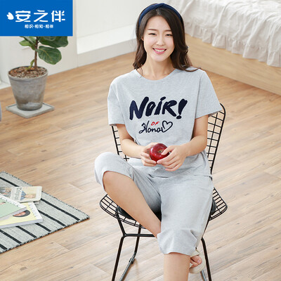 

Anzhiban anzhiban пижамы 2017 летние короткие рукава полоски повседневная тонкая домашняя одежда светло-серый M