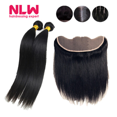 

N..W. 10A Brazilian virgin human hair 4 bundles with frontal Silk straight hair weaves with frontal