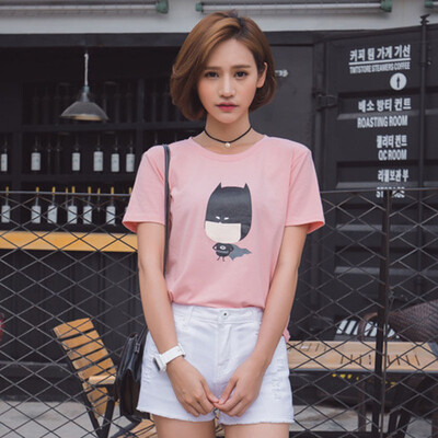 

Longyue Women's Cartoon Batman Short Sleeve T-shirt Slim Tunic LWTD173208 Pink S