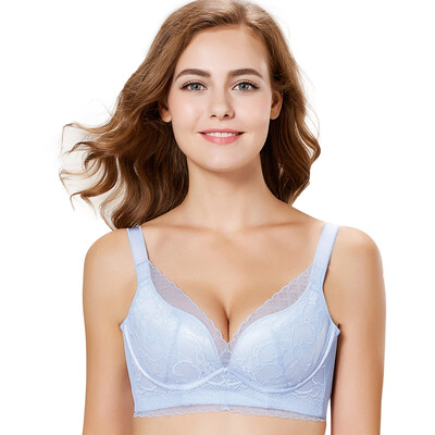 

City beauty gathered in bra women in the mold cup soft steel ring deep V sexy gather underwear 2B7519 light blue 70A