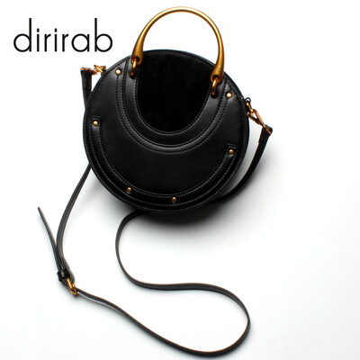 

Dirirab genuine leather womens shoulder bag round bag handbag small round bag cowhide diagonal package pig bag rivets fashion