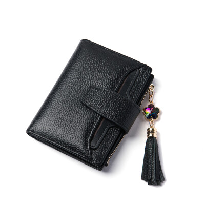 

DOODOO purse short female Korean zipper three fold head layer cowhide women's wallet multi-function coin purse multi-card hand bag large capacity D6886 ivory gray