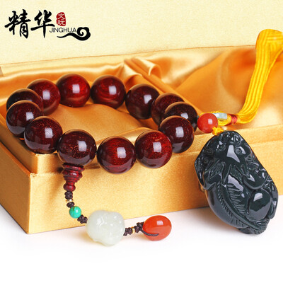 

Essence Venus lobular red sandalone hand with Hetian jade brave pieces of the text to play sets of groups Fukuzawa brave 18mm essence section